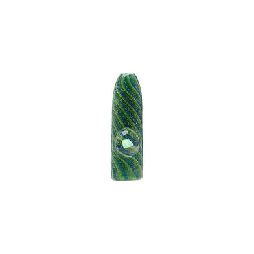 A premium Dank Banger Cactus Glass Filter Tip showing detailed green and blue spiral linework with a shimmering opal gemstone embedded into a clear glass marble on the side.