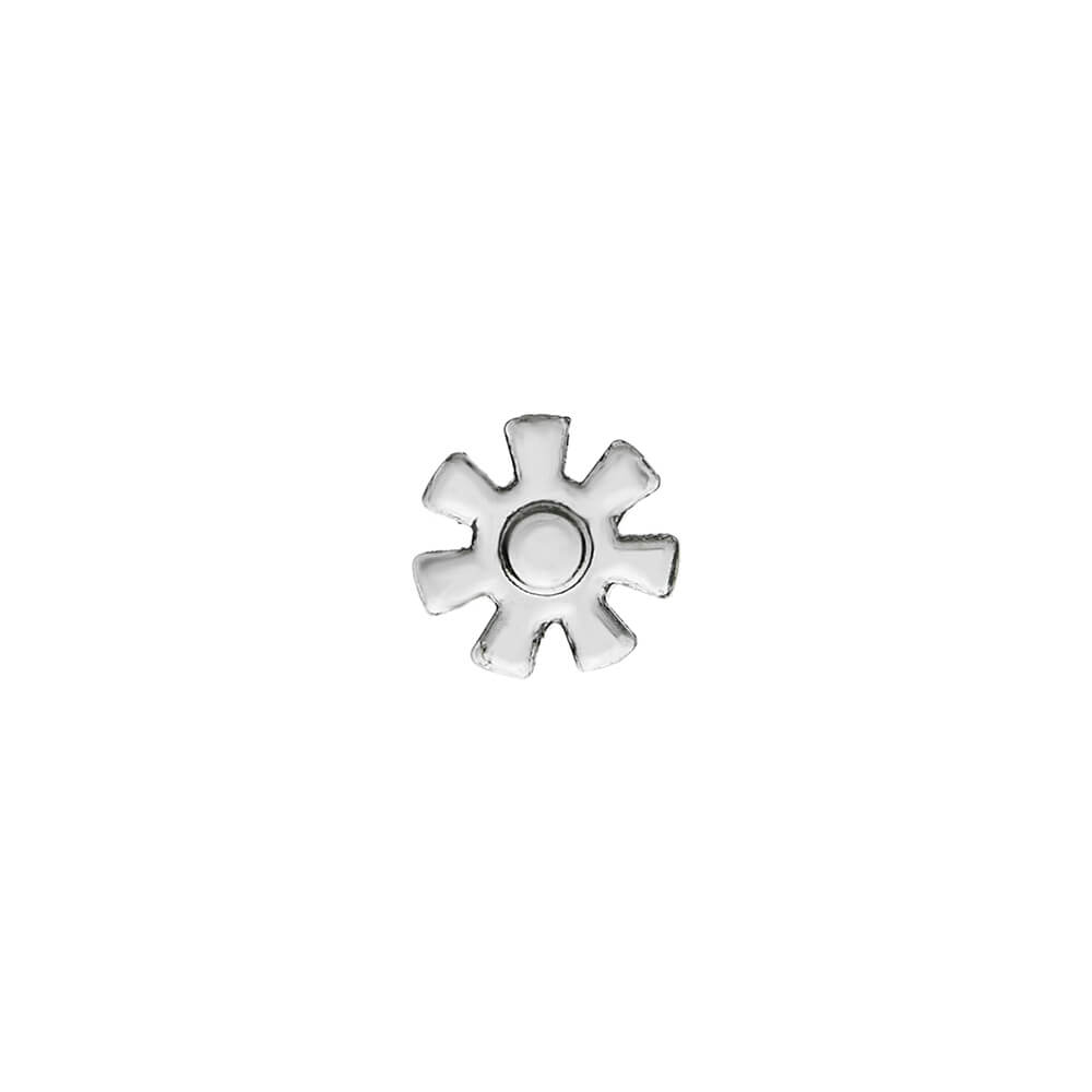 Dank Banger Flake Glass Spinner (Clear) with snowflake-shaped multi-arm design, top view, for Dr. Dabber Switch 2, Puffco Peak Pro and Focus V Carta