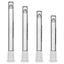 Four clear glass Dank Banger Premium Tri-Seed Slotted Ice Pinch Downstems in varying lengths, showcasing the unique triangular ice pinch restriction at the tip and clear embossed side logos.