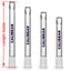 Four clear glass Dank Banger Premium Tri-Seed Slotted Ice Pinch Downstems in varying lengths, showcasing the unique triangular ice pinch restriction at the tip and clear embossed side logos.
