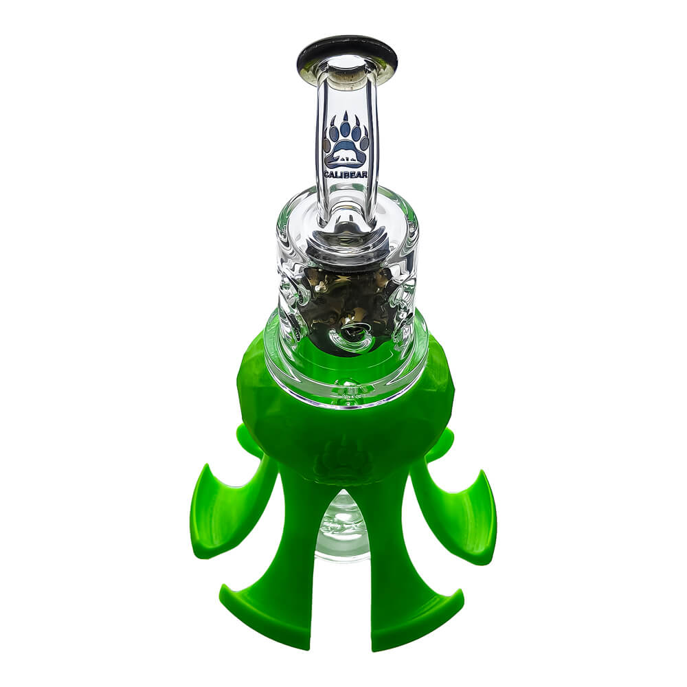 Dankbanger octopus claw glass holder and display stand for Dr. Dabber Switch 2 attachments shown next to a glass recycler setup.