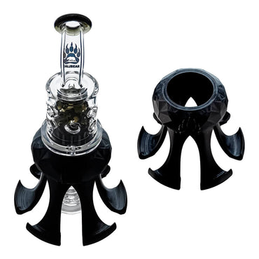 Dankbanger octopus claw glass holder and display stand for Dr. Dabber Switch 2 attachments shown next to a glass recycler setup.