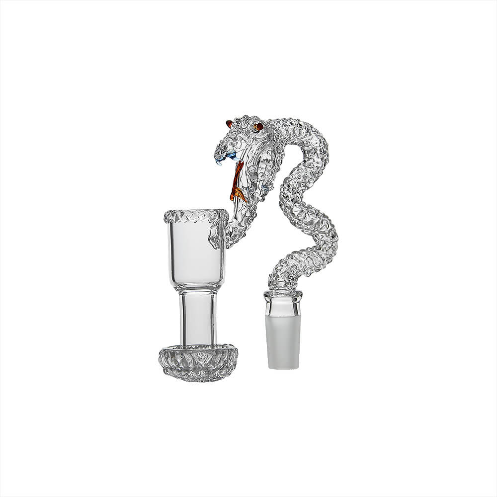 Dank Banger Space King Snake Banger (Clear) alternate side view showing curved snake profile, sculpted head and fully welded 14mm joint